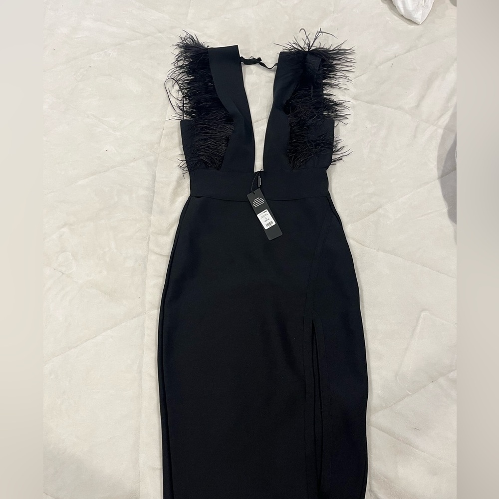 Fashion nova black feather dress